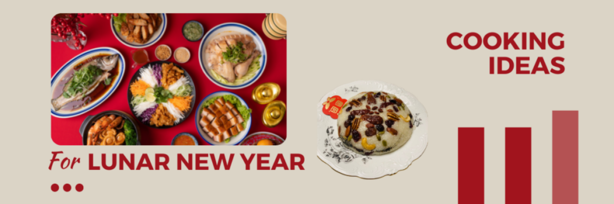 White and Red Minimalist Lunar New Year Cooking Ideas Blog Banner (1200 × 400 px)